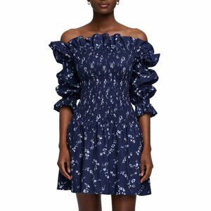 Rebecca Taylor Cottagecore Off-The-Shoulder Floral Francine smocked Dress size 4